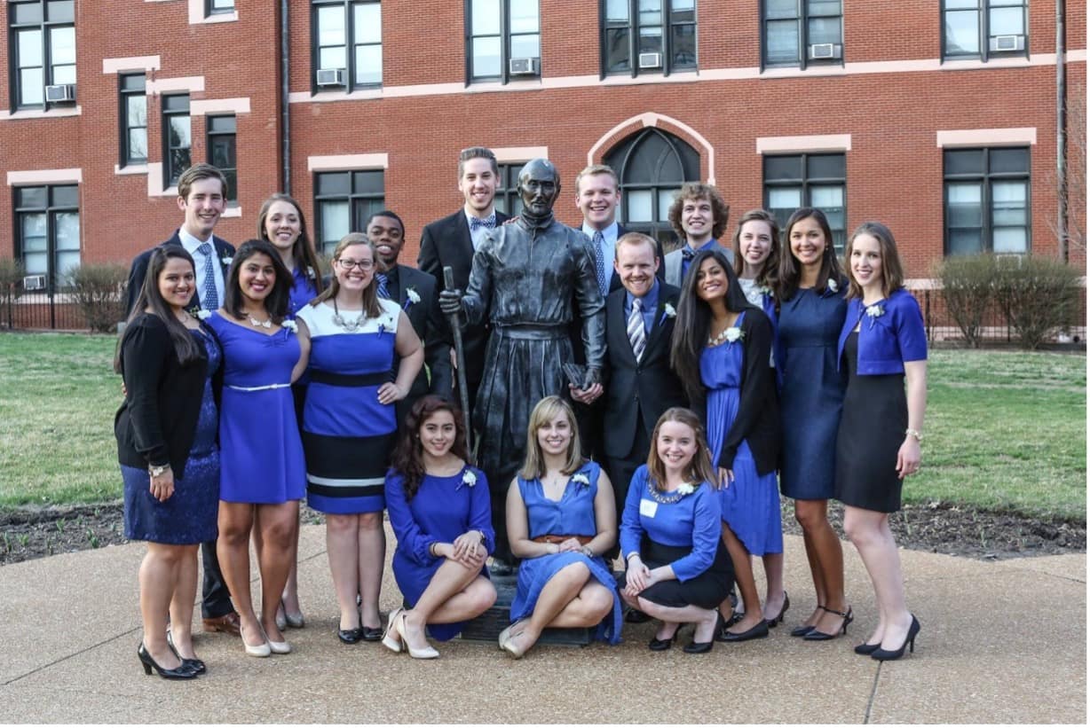 Spirit of the Billiken Class 2015 A group of students pose for a photo together outside on campus.