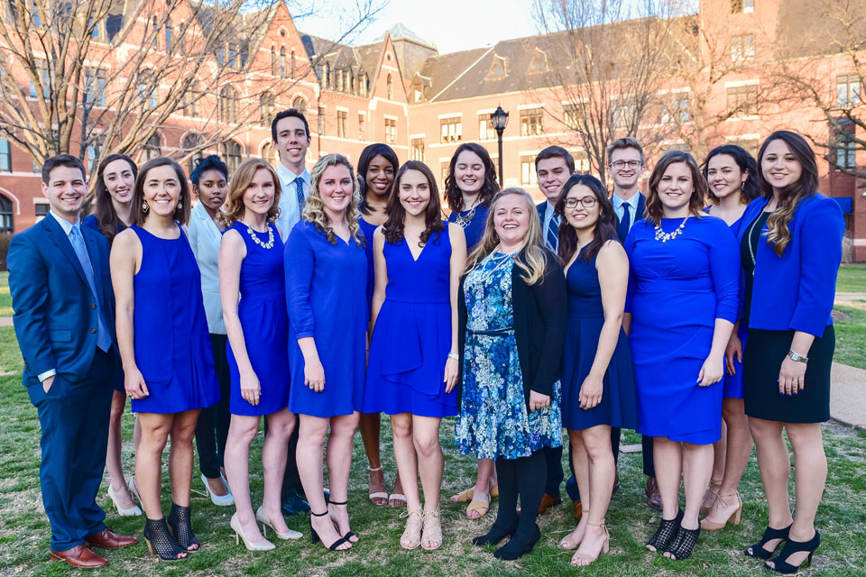 Spirit of the Billiken Class 2017 A group of students pose for a photo outside on campus.