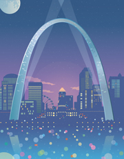Gateway Arch at Night, illustration by Janet Muhm