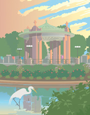 Pagoda Circle in Forest Park, illustration by Janet Muhm