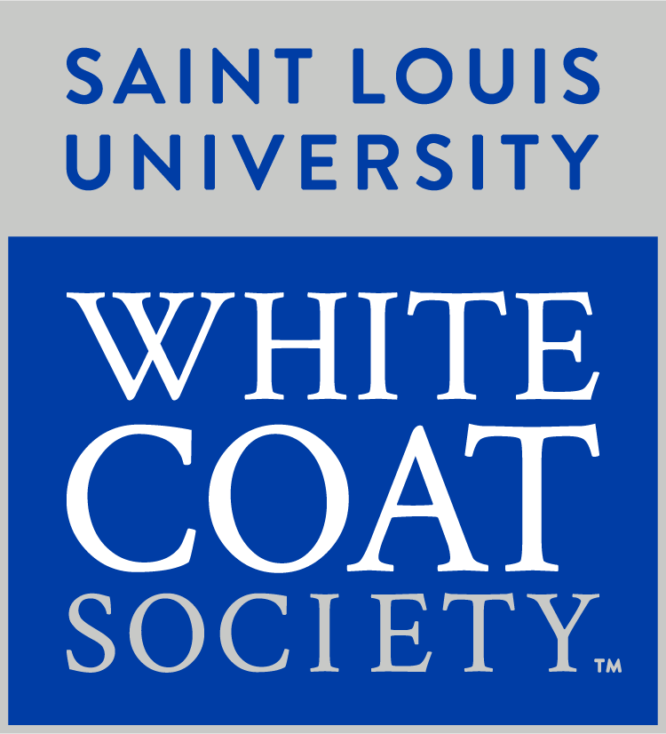 White Coat Society Logo Blue and gray logo reading White Coat Society Saint Louis University