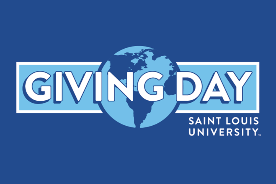 Giving Day graphic Graphic image reading Giving Day, Saint Louis University