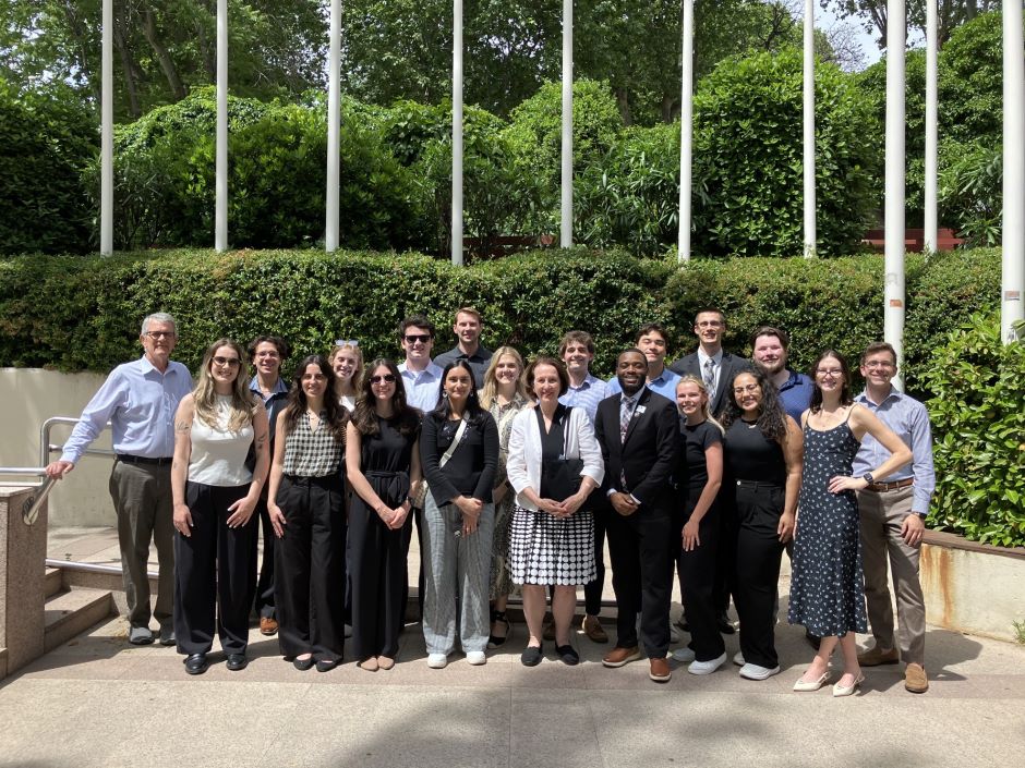 law students gather outside the eu commission in madrid in front of international flags law students outside the eu commission in madrid