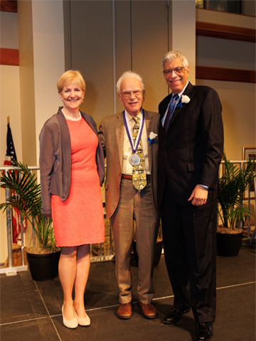 Photo of Raymond G. Slavin, M.D., with Dr. Jacobs and President Pestello Photo of Raymond G. Slavin, M.D., with Dr. Jacobs and President Pestello