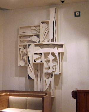 Chapel of the Good Shepherd - Cross of the Resurrection Interior view of the Chapel of the Good Shepherd, St. Peter's Lutheran church, designed by artist Louise Nevelson. Featured is the Cross of the Resurrection sculpture.